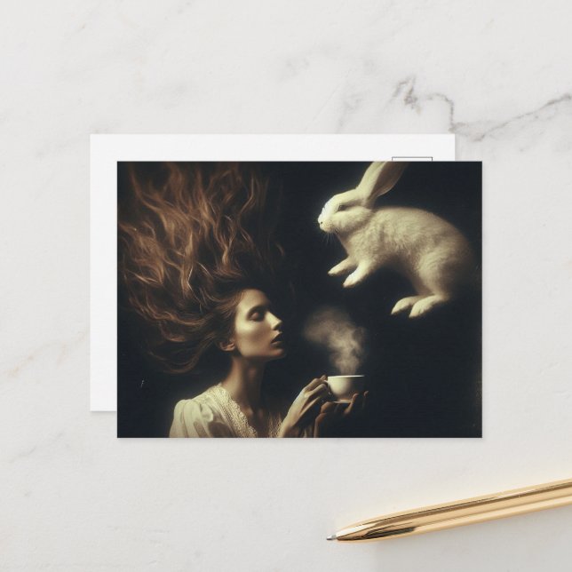 Tee mit dem Hasen Postkarte (Vorderseite/Rückseite Beispiel)