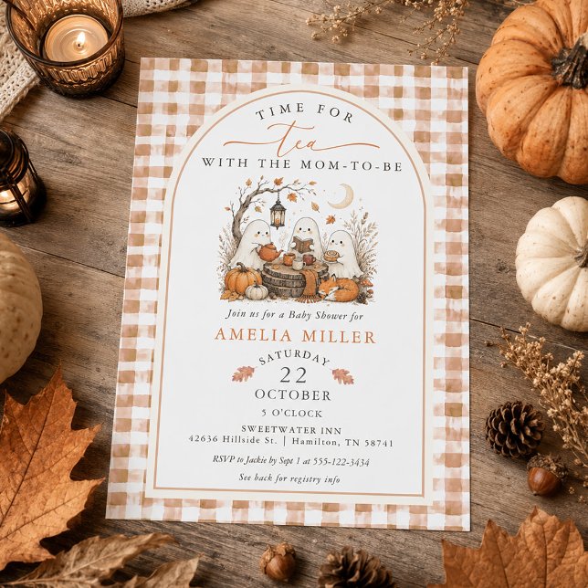 Tee mit der werdenden Mutter Halloween-Geister-Bab Einladung (Tea with the Mom-to-be Halloween Ghost Baby Shower Invitation)