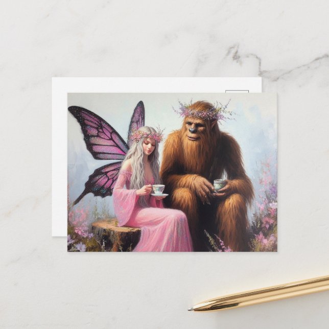 Tee mit Sasquatch und die Märchen Postkarte (Vorderseite/Rückseite Beispiel)