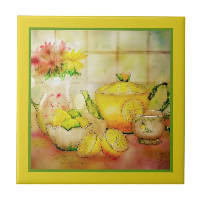 Tee mit Zitrone Keramik Tile Fliese (Vorderseite)
