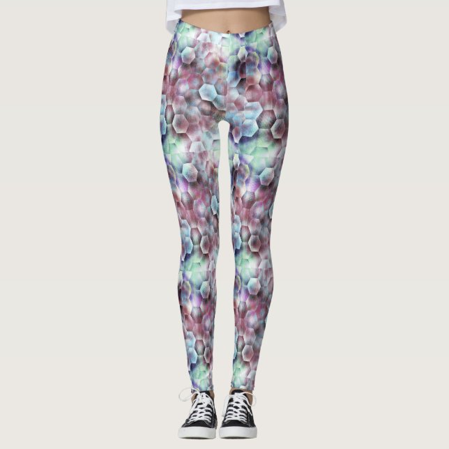 Tee Moderne rosa Rose Blue Gray Gray Pastel Lights Leggings (Vorderseite)