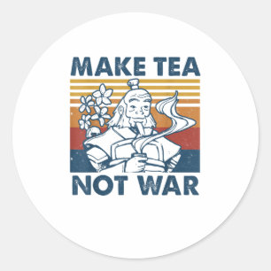 Tee nicht Krieg lustig SamuraiDrinkingTea TShirt Runder Aufkleber