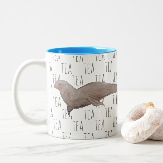 Tee Ocean Animal Wassercolor Sea Lion Zweifarbige Tasse (Mit Donut)