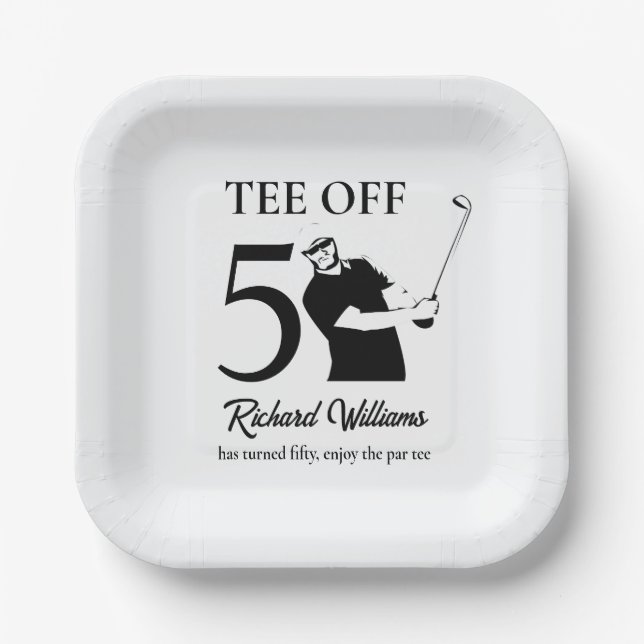 Tee Off Beginn einer neuen Ära Männer 50. Geburtst Pappteller (Vorderseite)