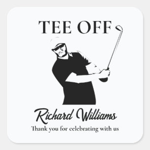 Tee Off Start einer neuen Ära im Leben Ruhestand Quadratischer Aufkleber