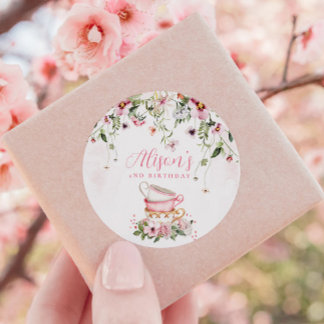 Tee Party 2. Geburtstagsfeier Einladung Runder Aufkleber