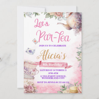 Tee Party 5. 6. 7. 8. Geburtstag, Tee-Party Einladung