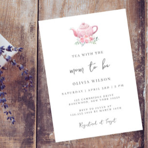 Tee Party Baby Dusche Minimal Pink Teapot Einladung