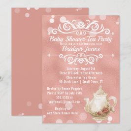 Tee-Party-Baby-Duschen-Einladungs-Rosen-Gold Einladung
