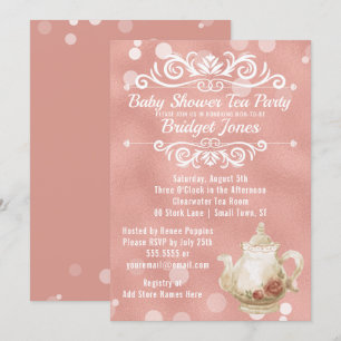 Tee-Party-Baby-Duschen-Einladungs-Rosen-Gold Einladung