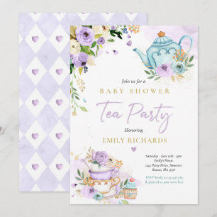 Tee Party Baby Shower Girl Lilac Rose Baby Brewing Einladung
