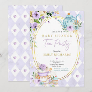 Tee Party Baby Shower Girl Lilac Rose Baby Brewing Einladung