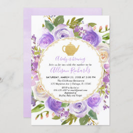 Tee-Party Babydusche lila Lavendelblüte Einladung