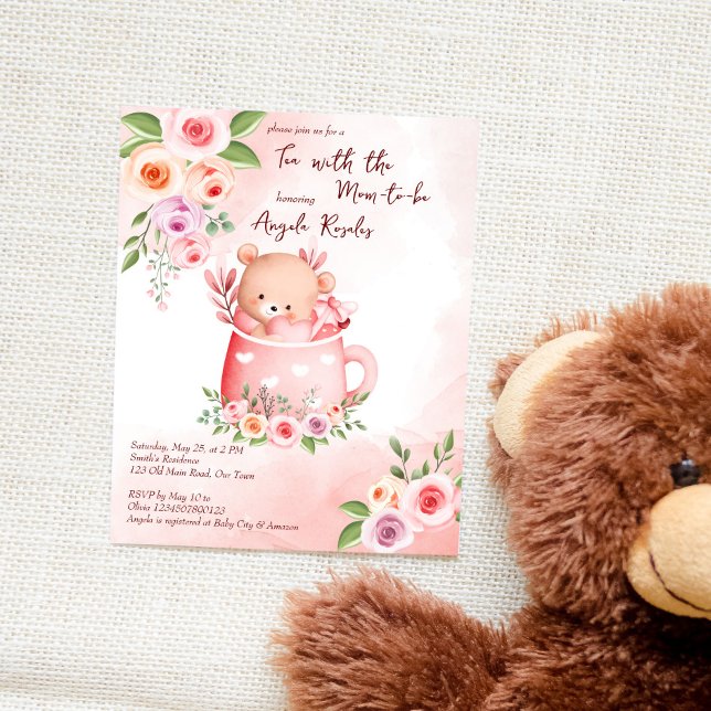 Tee-Party Babydusche Teddy Tasse Budget einladen (Von Creator hochgeladen)