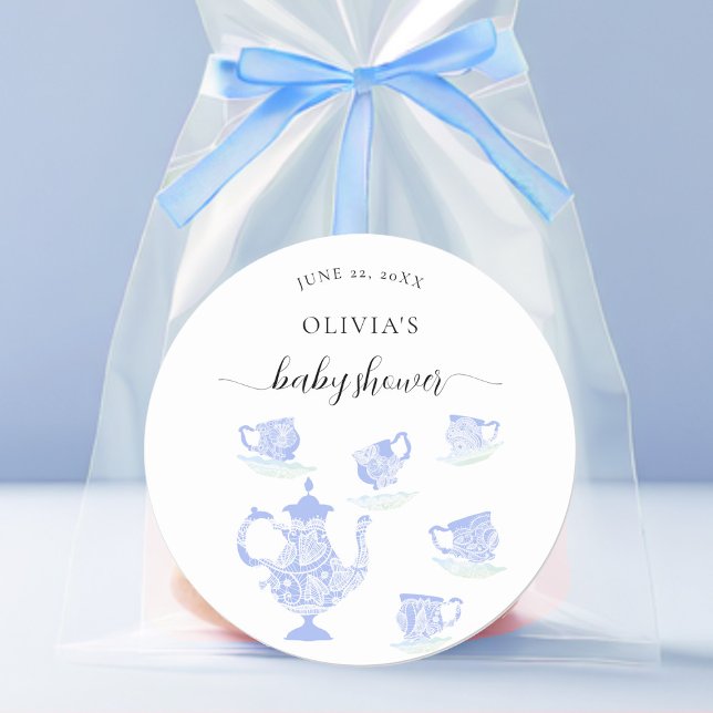 Tee Party Blue China Lease Niedlich Boy Baby Dusch Runder Aufkleber (Von Creator hochgeladen)