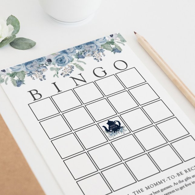 Tee Party Blue Floral Baby Bingo Game Card (Von Creator hochgeladen)