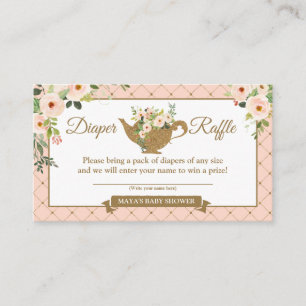 Tee-Party Blush Floral Diaper Raffle Ticket Begleitkarte