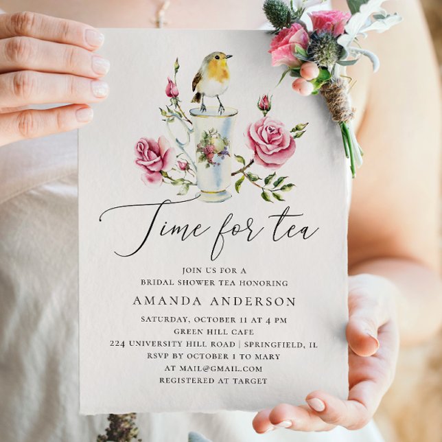 Tee-Party-Brautparty. Elegant Roses & Bird Einladung (Von Creator hochgeladen)