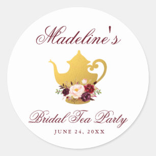Tee Party Brautparty Floral Burgund Klein Runder Aufkleber