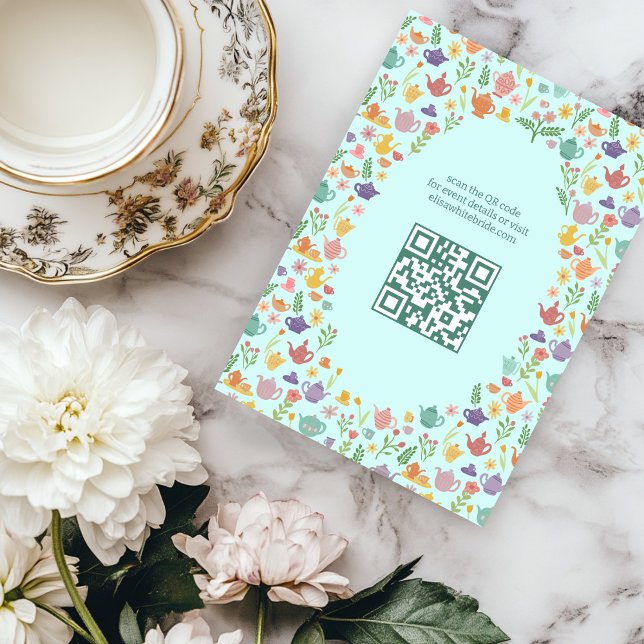 Tee Party Brautparty Niedlich CUSTOM QR Code Begleitkarte (Tea Party Bridal Shower Cute CUSTOM QR Code Enclosure Card
)