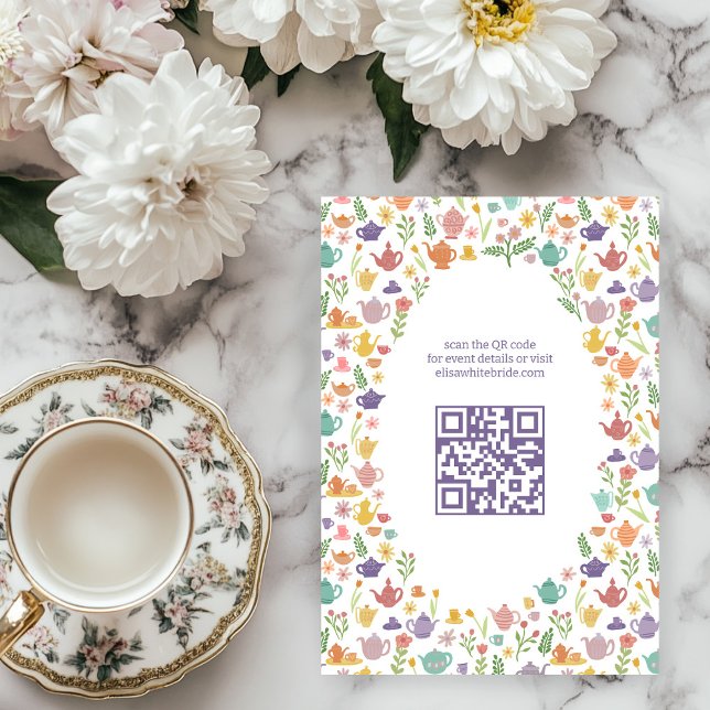 Tee Party Brautparty Niedlich CUSTOM QR Code Begleitkarte (Tea Party Bridal Shower Cute CUSTOM QR Code Enclosure Card
)