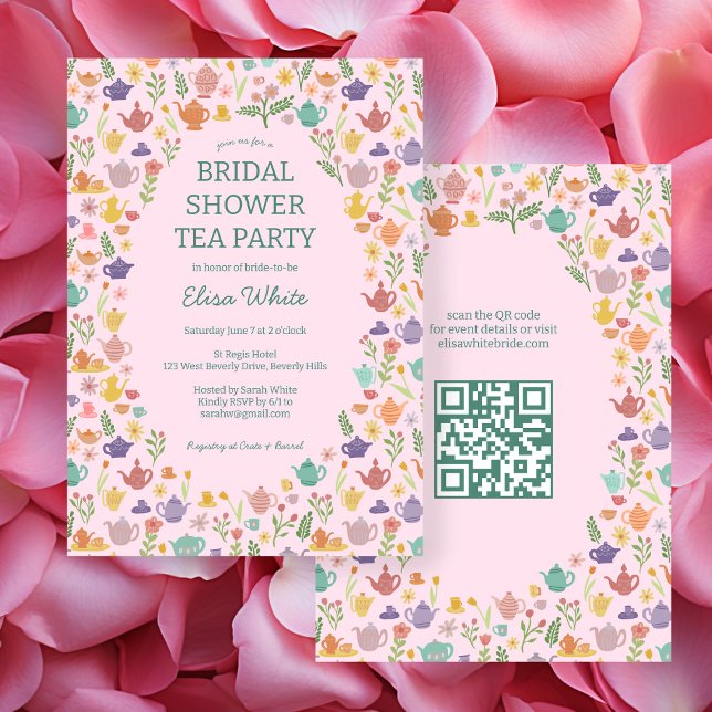Tee Party Brautparty Niedlich CUSTOM QR Code Einladung (Tea Party Bridal Shower Cute CUSTOM QR Code Invitation
)
