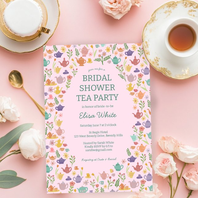 Tee-Party-Brautparty Niedlich farbenfroh CUSTOM Einladung (Tea Party Bridal Shower Cute Colorful CUSTOM Invitation
)