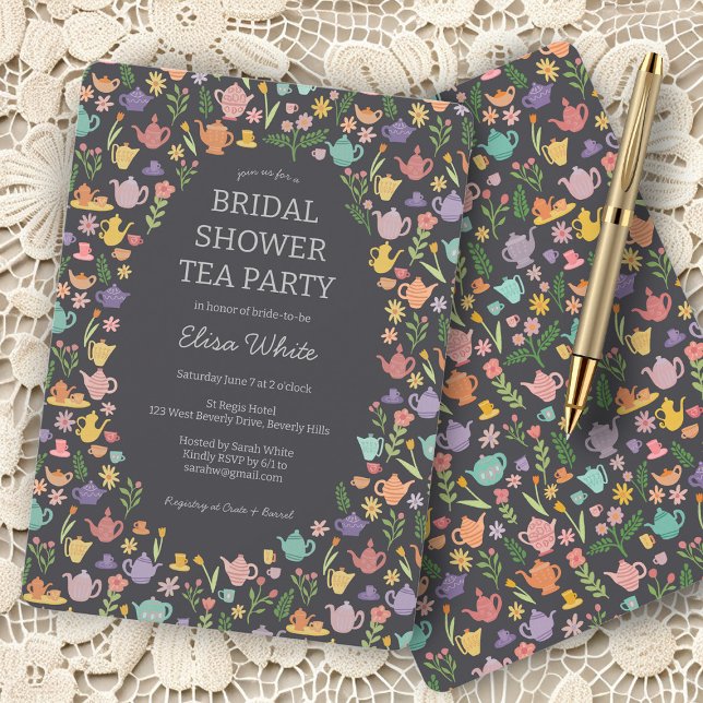Tee-Party-Brautparty Niedlich farbenfroh CUSTOM Einladung (Tea Party Bridal Shower Cute Colorful CUSTOM Invitation
teacups teapots easter floral sweet high tea)