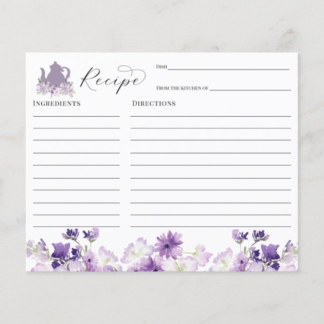 Tee-Party-Brautparty Rezept-Karte (Vorderseite)