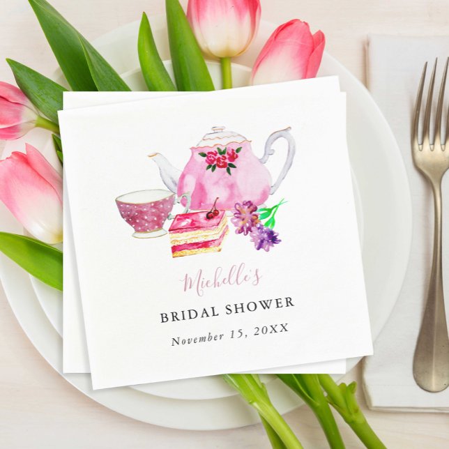 Tee Party Brautparty Teapot Dusty Rose Pink Serviette (Von Creator hochgeladen)