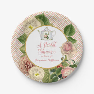 Tee-Party-Brautparty Zickzack Streifen Rose Pappteller