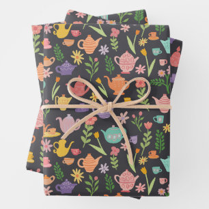 Tee Party Bridal Ostern Frühling Blumenkolorieren Geschenkpapier Set