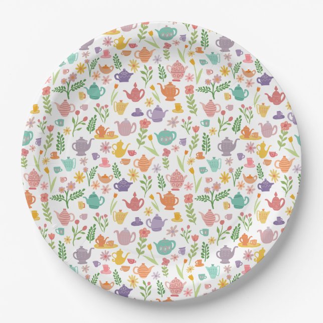 Tee Party Bridal Ostern Geburtstag Frühlingsflora Pappteller (Vorderseite)