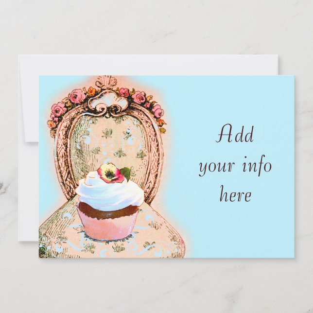 Tee-Party Cupcake Viktorianische Einladung (Vorderseite)