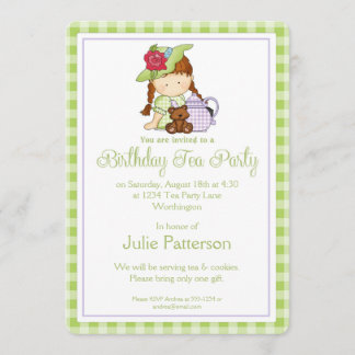 Tee-Party Einladung Little Girl Green