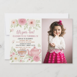 Tee-Party Einladung mit Blumenmuster und Teacup-De