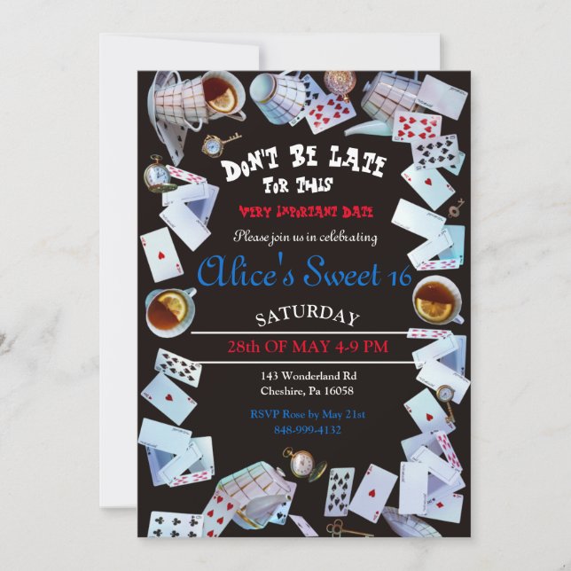 Tee-Party Einladungen aus schwarzer Alice im Wunde (Vorderseite)