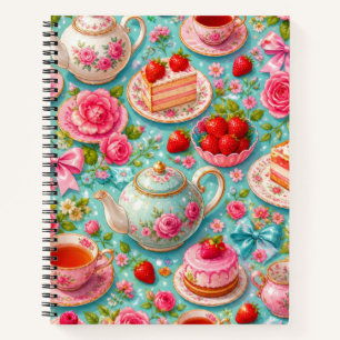 Tee-Party-Erdbeer-Notizbuch mit rosa Rosen Notizbuch