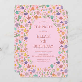 Tee Party Geburtstag Niedliche Custom Colorful Flo Einladung