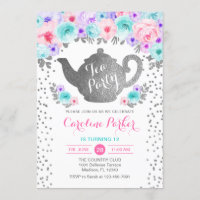 Tee Party Geburtstag - Silver Aquamarin Pink Lila