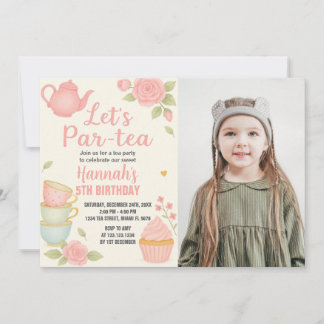 Tee-Party Geburtstagsfeier Einladung mit Blumen