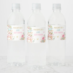 Tee Party Geburtstagsmädchen Pink & Gold Blumenstr Wasserflaschenetikett