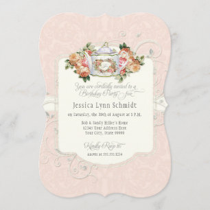 Tee Party Geburtstagsparty Watercolor Tessin Rose Einladung