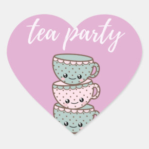 Tee-Party Illustriert Teacups Pink Herz-Aufkleber