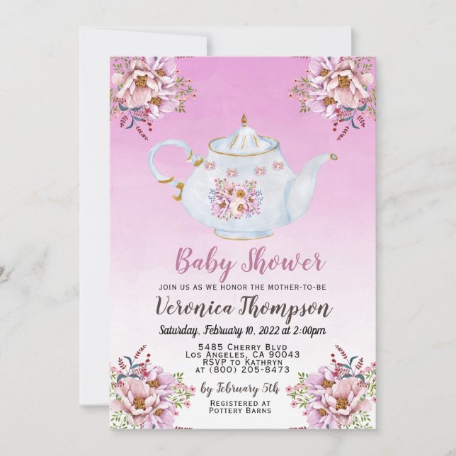 Tee-Party Kinderdusche Einladung (Vorderseite)