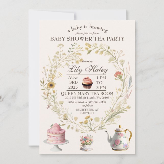 Tee-Party Kinderdusche Einladung (Vorderseite)