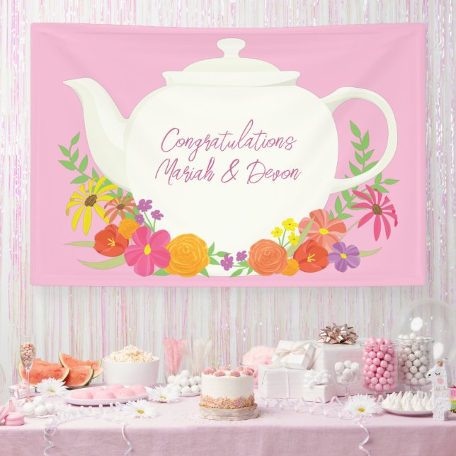 Tee-Party Kinderdusche Teapot Pink Girl Banner (Party)