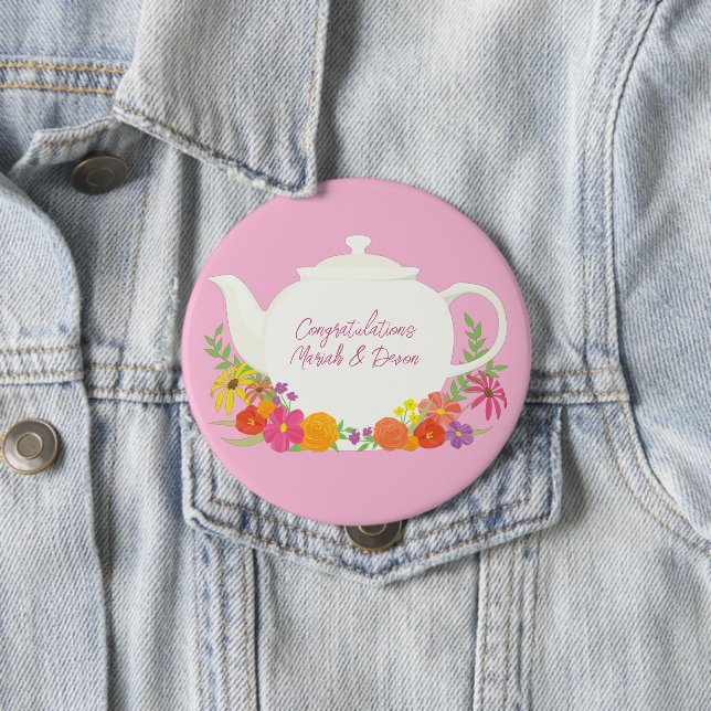 Tee-Party Kinderdusche Teapot Pink Girl Button (Beispiel)