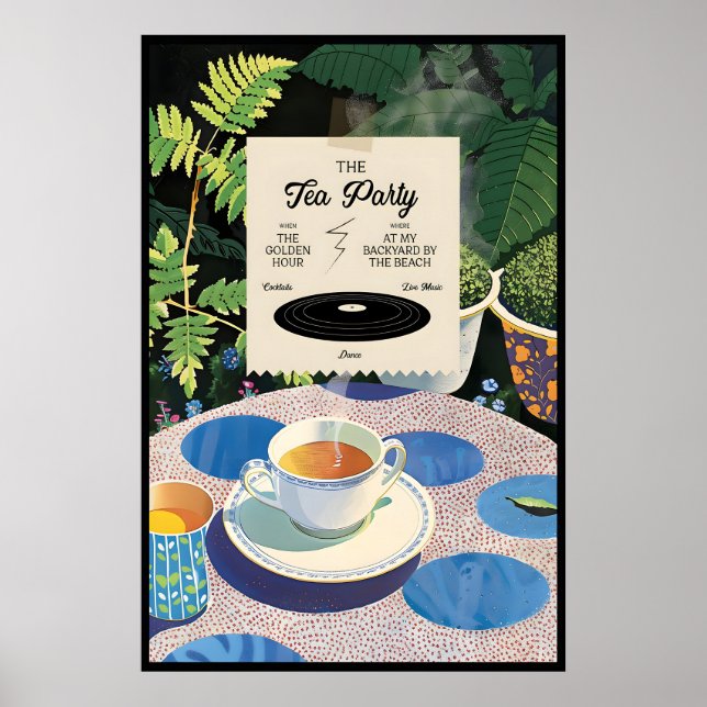 Tee-Party-Kunstposter Hinterhofgarten-Illustration Poster (Vorne)