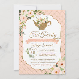 Tee-Party-Luxus errötet Blumenmädchen-Baby-Dusche Einladung